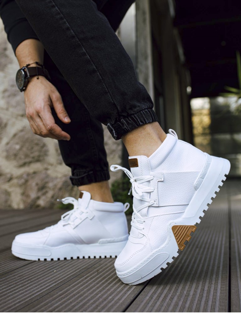 Ανδρικά λευκά Casual μποτάκια τρακτερωτή σόλα CH057L φωτογραφία